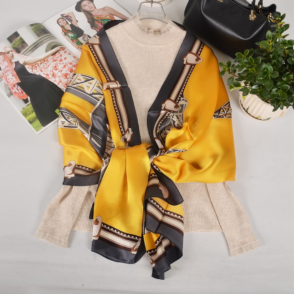 Shawl Wrap Winter - ビシファ | 新しい明るい黄色の 100% 桑シルクショールスカーフ女性のための秋冬エレガントなロングネックスカーフヘアスカーフラップ