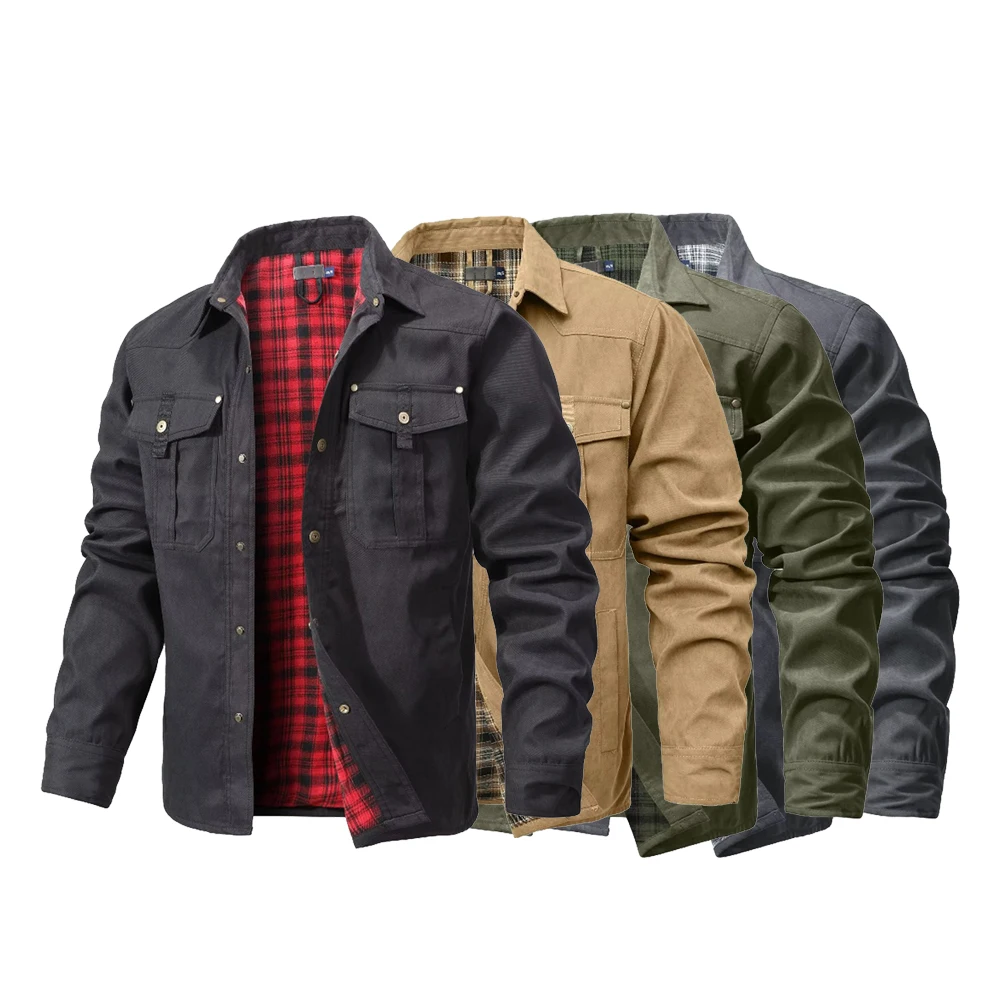 Flannel Shirt Lined - メンズジャケット 春 フランネル裏地付きシャツコート シャケット カジュアル スナップボタン
