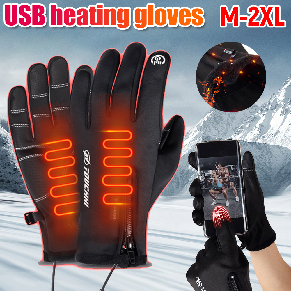 Touch Screen Gloves - 冬用スキー USB 加熱手袋 タッチスクリーン サーマルグローブ フリース裏地