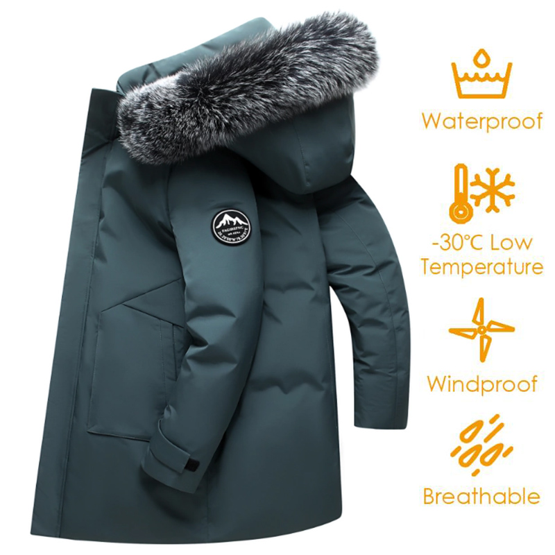 Down Jacket Packable - 秋冬男性防風ダウンジャケットコートメンズウォームホワイトダックダウンフード付きジャケットパーカーマルチポケットオーバーコート男性 LZLLTT