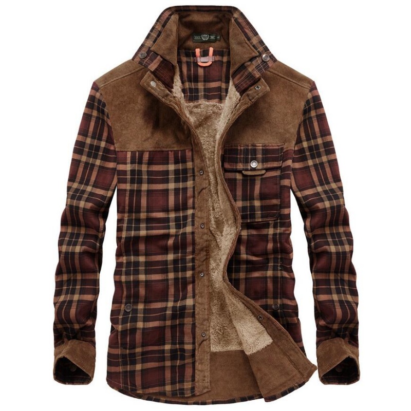 Flannel Shirt Lined - メンズジャケット 冬用 防風 暖かい カジュアルシャツ チェック柄