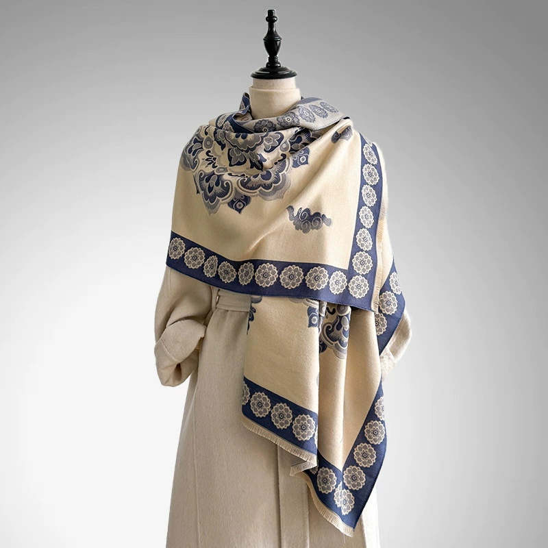 Cashmere Pashmina Wrap - レディース冬用高級厚手暖かいパシュミナ風カシミヤ風スカーフ、水玉模様ジャカードデザイン、カジュアルウェアに最適