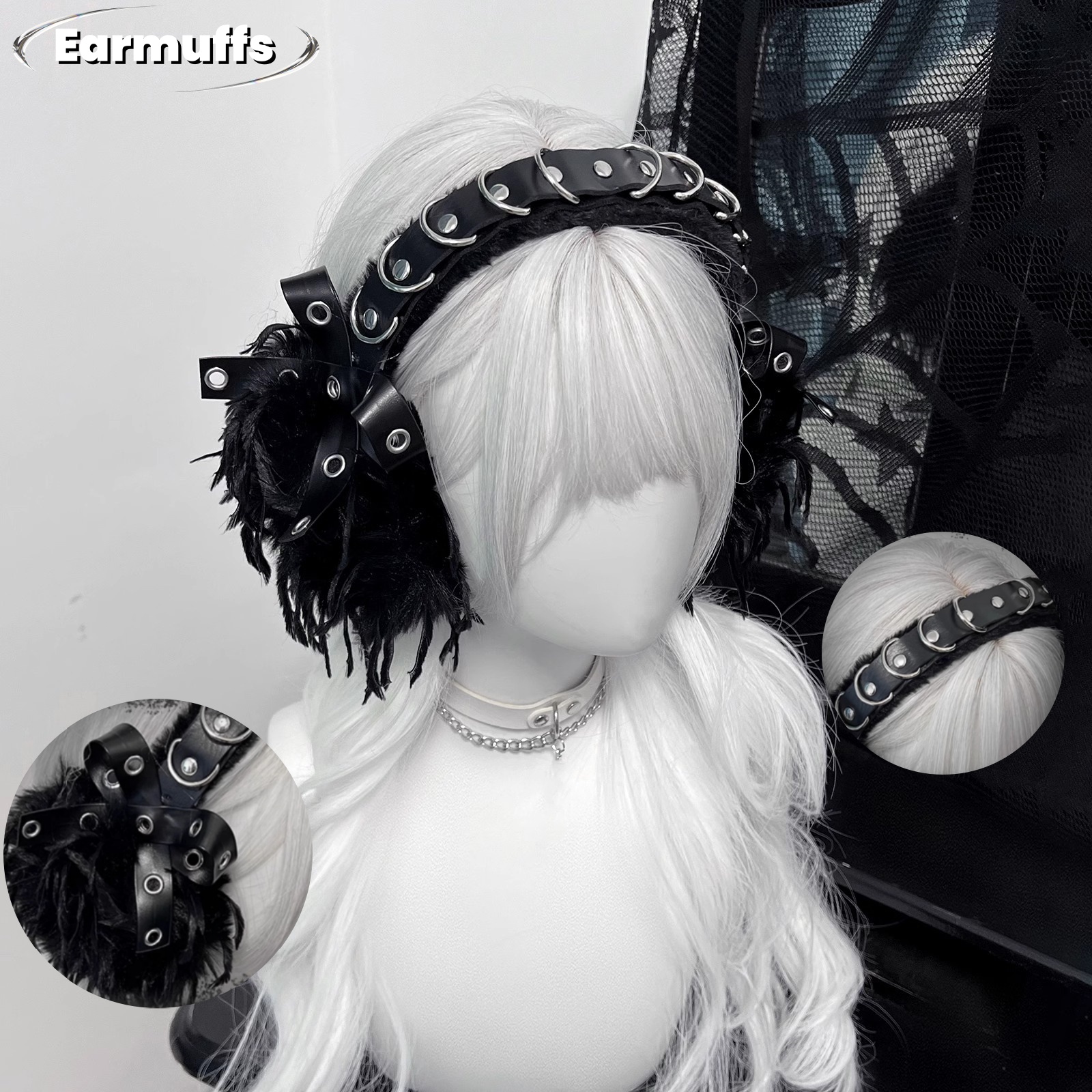 Earmuffs Foldable - 女の子のための日本のぬいぐるみイヤーカバー、折りたたみ式イヤーバッグ、顔を温めるイヤーマフ、ダークパンク、アンチコールドサブカルチャー、ふわふわy2kイヤーマフ、日本