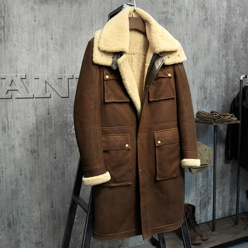 Down Jacket Packable - ラグジュアリーxロングミリタリースタイルメンズムートンコートメンズファーパーカ。オーストラリアシープスキンジャケットブラックとライトからウールを輸入