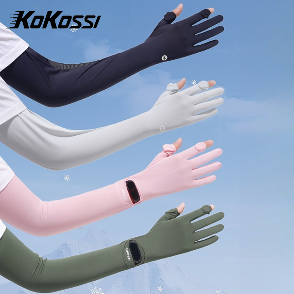 Touch Screen Gloves - KoKossi 夏用女性用アームカバー 通気性のあるロングアイスシルクオープンウォッチスリーブ 滑り止めフリップ日焼け防止タッチスクリーングローブ