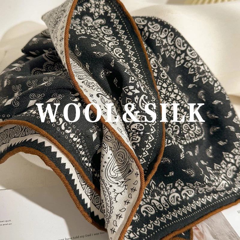 Wool Scarf Men - 2026 冬の高級デザイナースカーフ女性のための 70% ウール 30% シルクパッチワークペイズリープリントネックスカーフバンダナ男性アクセサリー