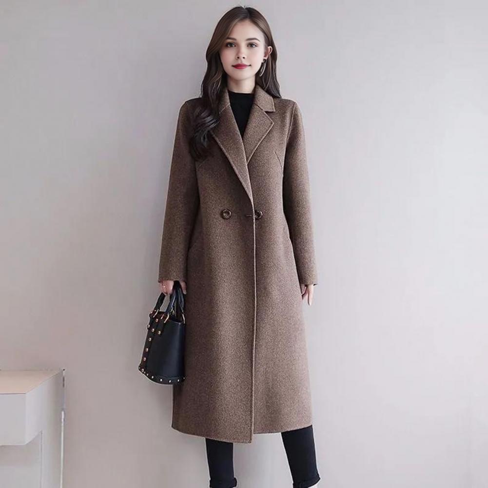 Wool Coat Peacoat - レディースウールコート レディースウールピーコート ミドル丈オーバーコート カジュアルノッチラペル トレンチコート 厚手