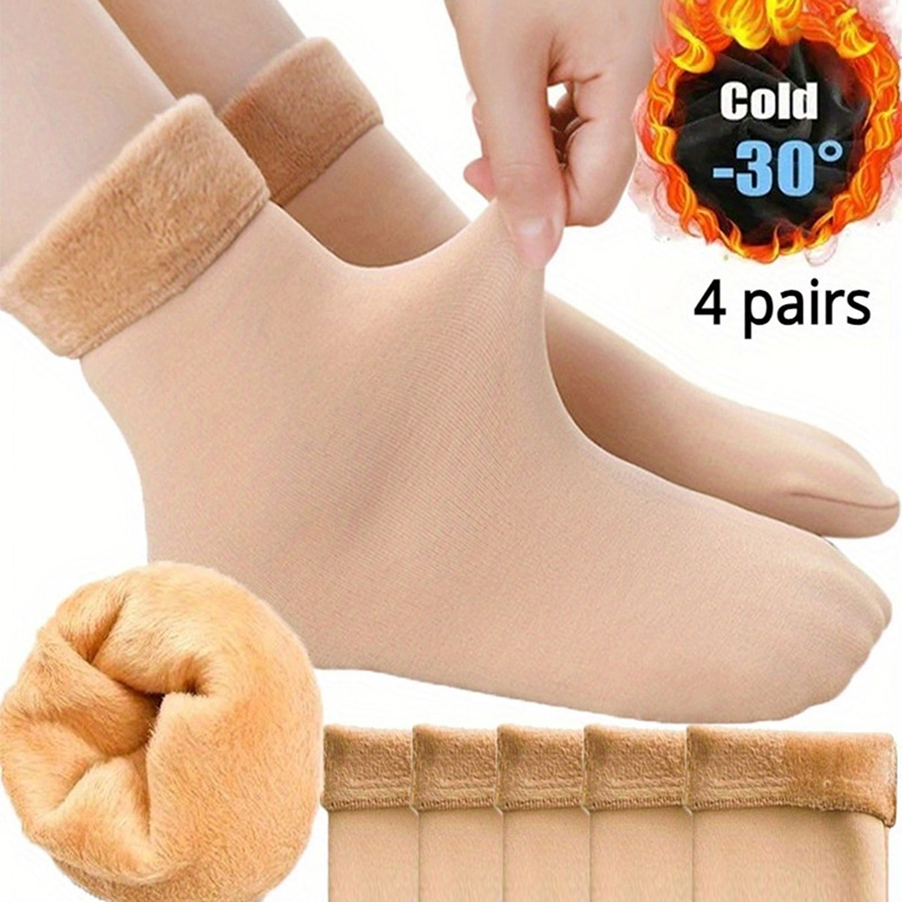 Thermal Sock Wool - 2/4 ペア冬暖かい厚みのフリースショートソックス女性熱カシミヤウール靴下雪ベルベットブーツホームフロア Calcetines Mujer