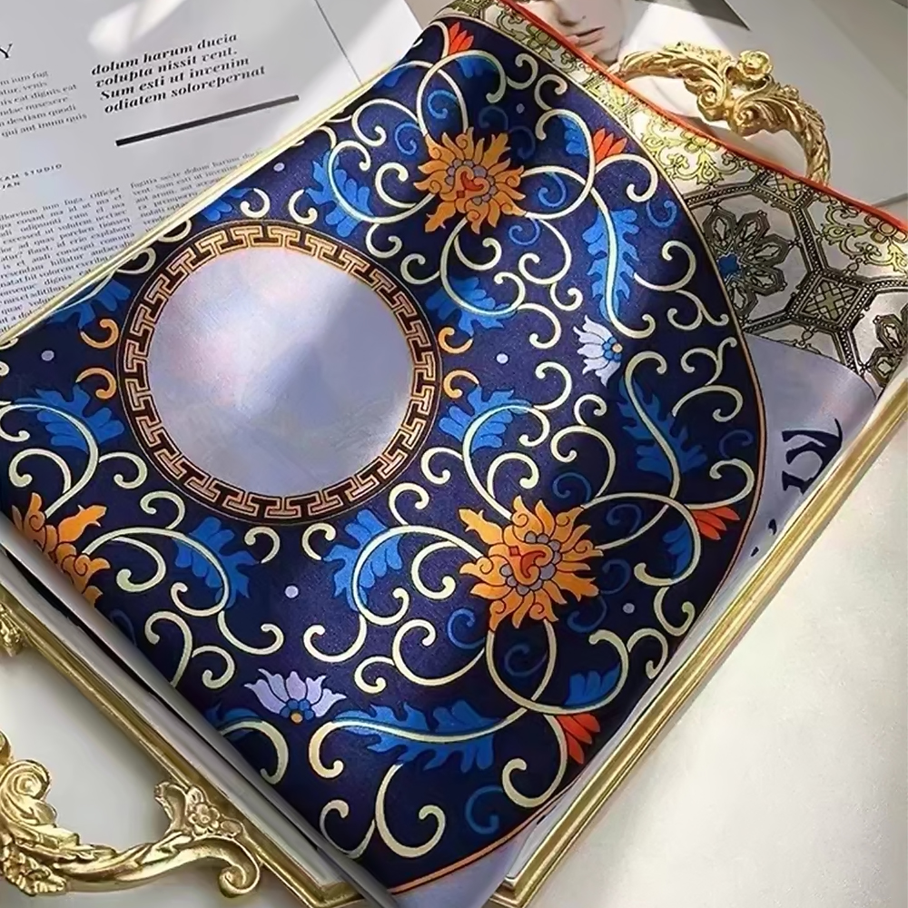 Shawl Wrap Winter - Bysifa-ツタ、ファッションショール、本物のシルクラップ、高級ブランド、正方形のスカーフ、110x110 cm、秋冬用の青い高級シルクスカーフ