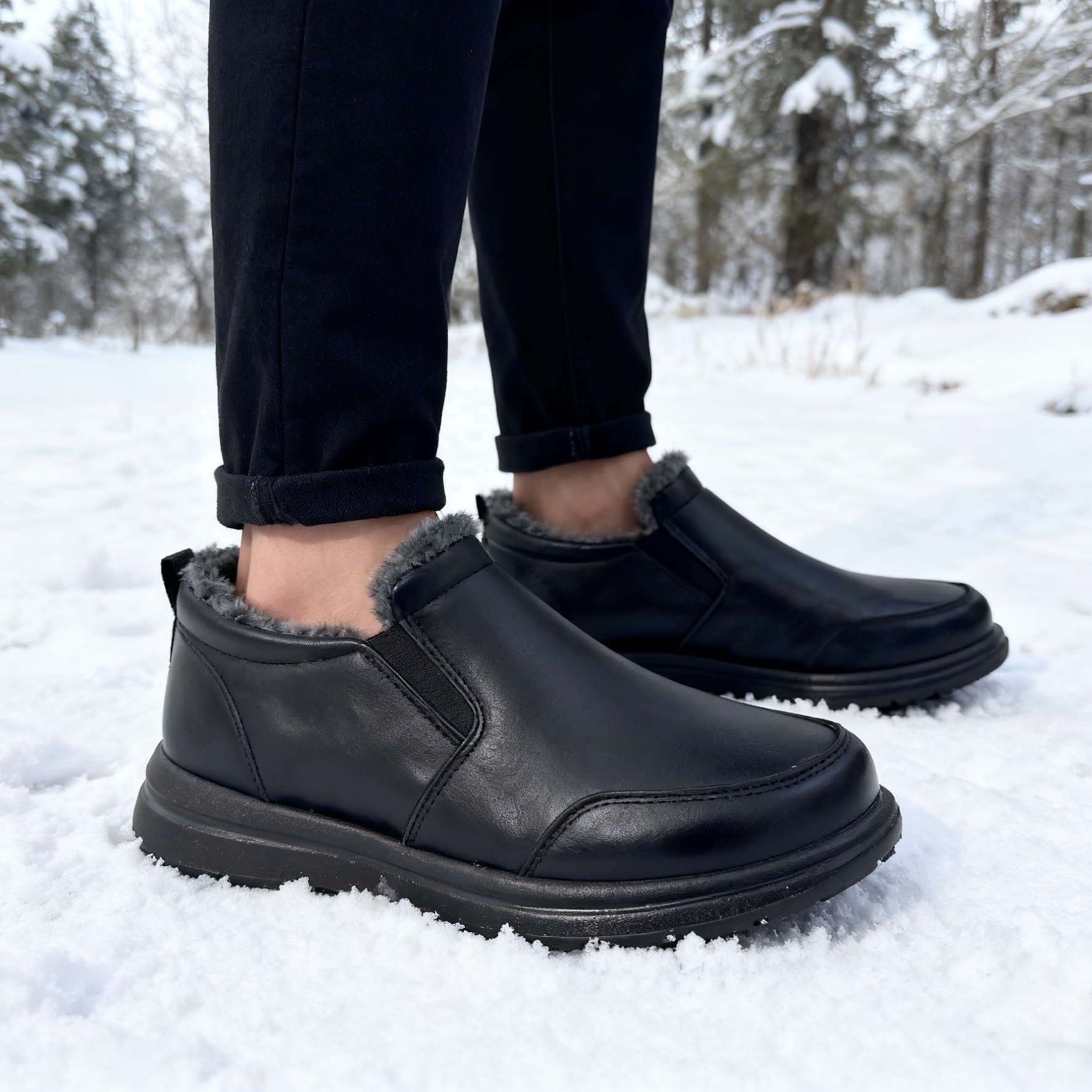 Waterproof Winter Boot - メンズフェイクファー裏地付き冬用アンクルブーツ、防水スリッポン滑り止めスノーシューズ、暖かく快適なアウトドアブーツ、ドロップシッピング