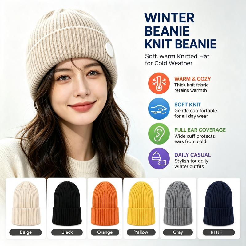 Knit Beanie Hat Warm - 無地のDIY手描きパッチニットビーニー、ユニセックス、シンプルな単色、冬用暖かい帽子、カスタマイズ可能なデザイン、デイリーストリートハット