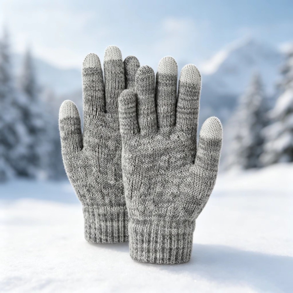 Touch Screen Gloves - 2 ピース/セットファッション冬子供帽子手袋セット裏地防風ニット帽子手袋厚みのあるポンポンタッチスクリーン手袋