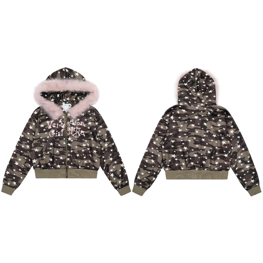 Sherpa Hoodie Fleece - メンズ ジップアップ パーカー ハイストリート カモフラージュ プリント