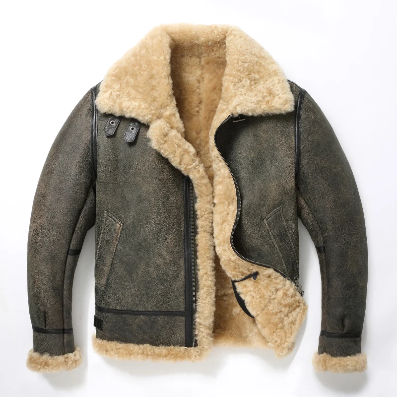 Down Jacket Packable - 男性用本革シープスキンジャケット,厚手のシープウール,元のエコロジカルファー,暖かいフライトジャケット,新品,2022