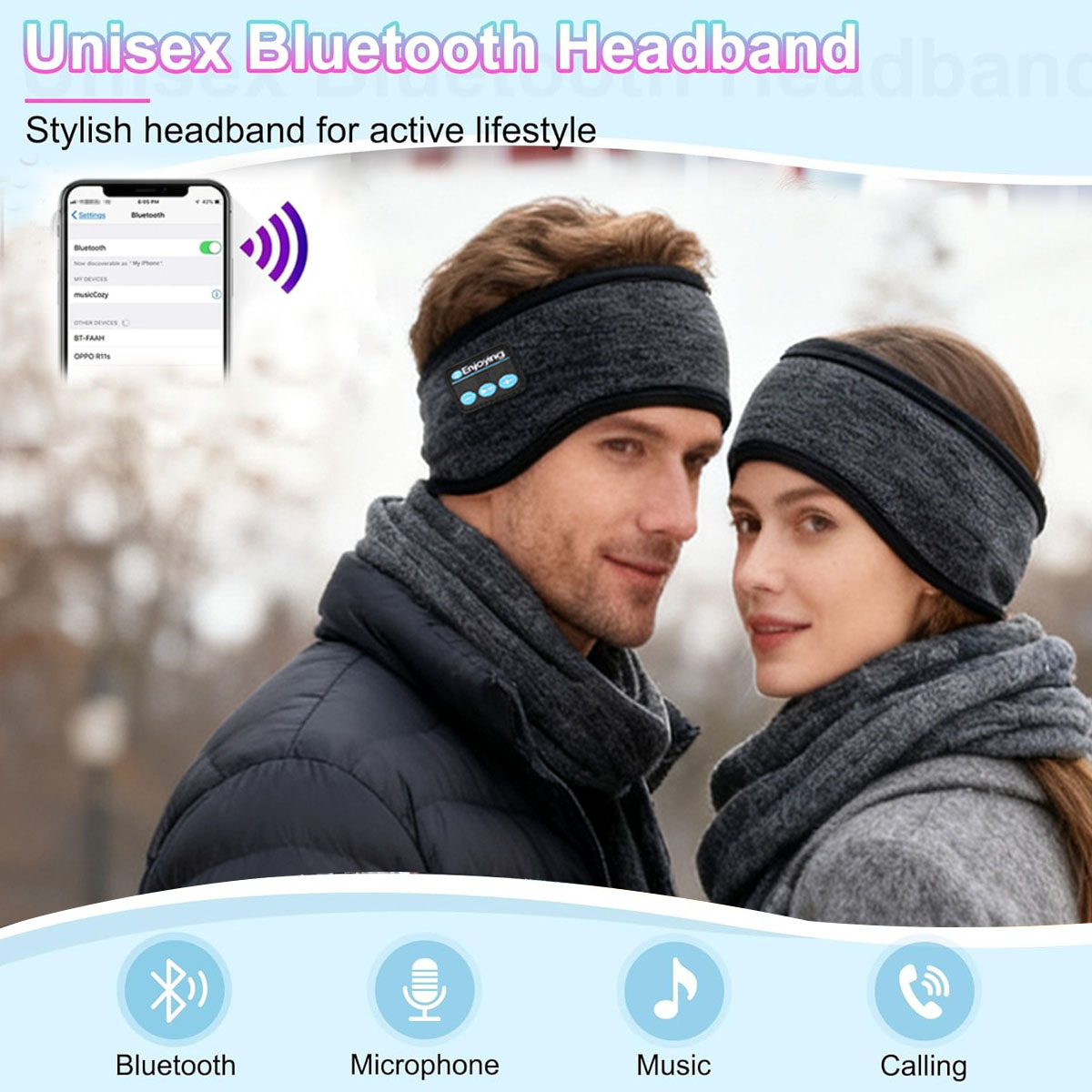 Winter Headband Fleece - ワイヤレス Bluetooth ヘッドフォン ヘッドバンド スポーツ 音楽