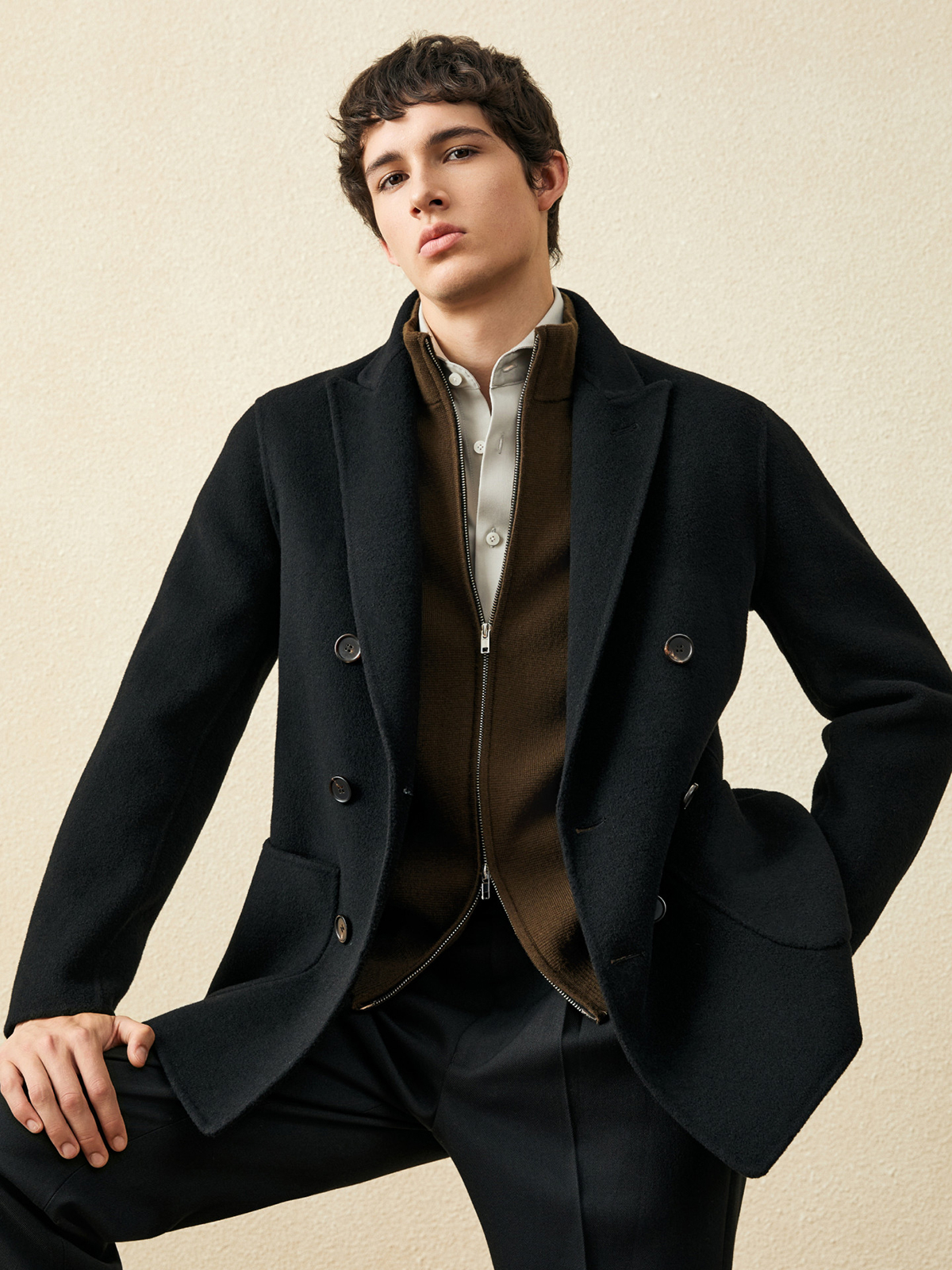 Wool Coat Peacoat - メンズ 100% ウール ショートコート | 黒のダブルブレスト厚手冬用オーバーコート