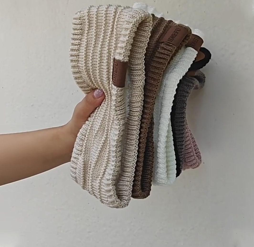 Fleece Ear Warmer Band - 冬用保温フリース裏地付き超ワイドニットヘッドバンド、女性用アウトドアイヤーウォーマー、レターデザインニットヘッドバンドカバー