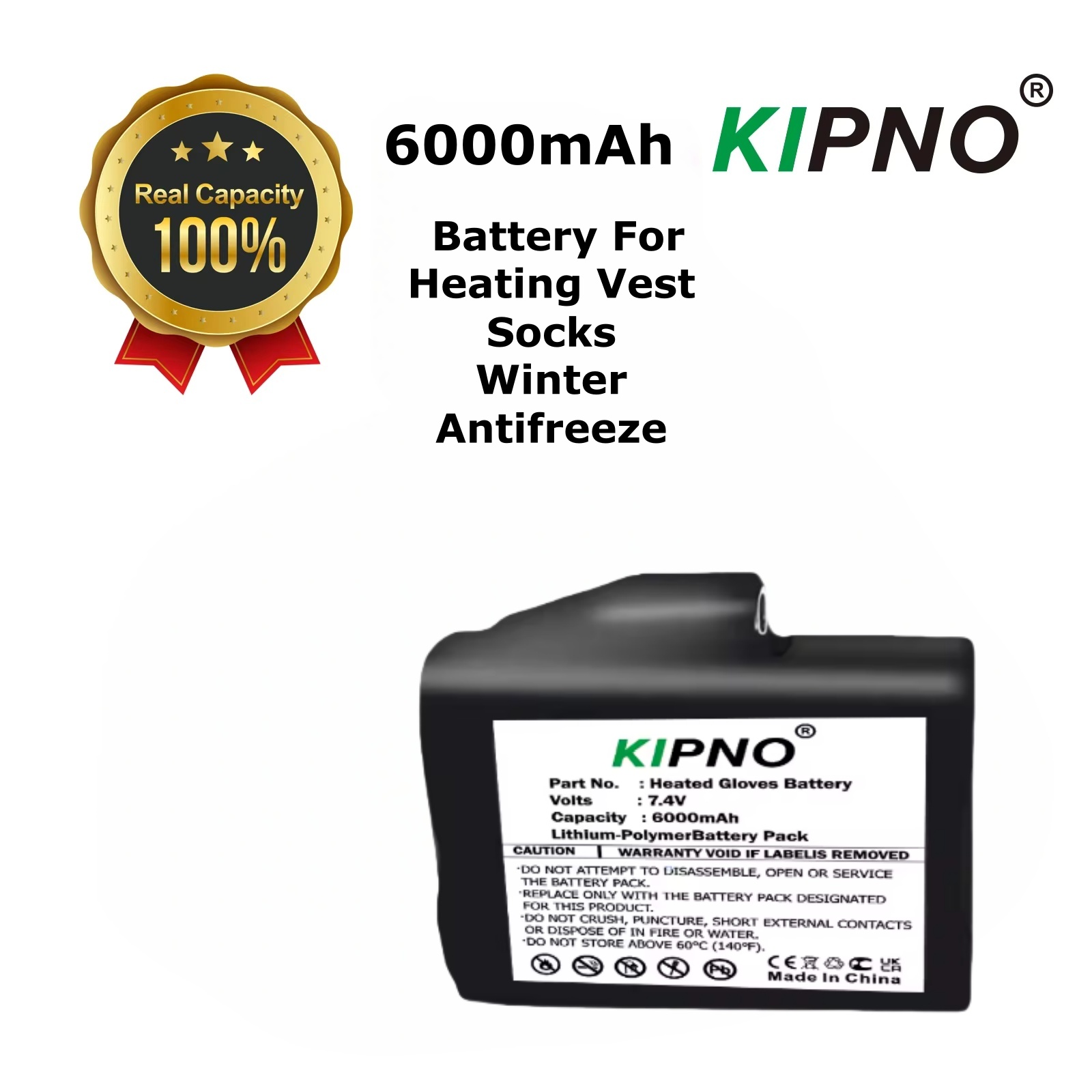 Heated Vest Battery - 加熱手袋用バッテリー 7.4V 6000mAh ポリマーリチウム電池 加熱ベスト、靴下、冬用不凍液加熱バッテリー 755060-2S