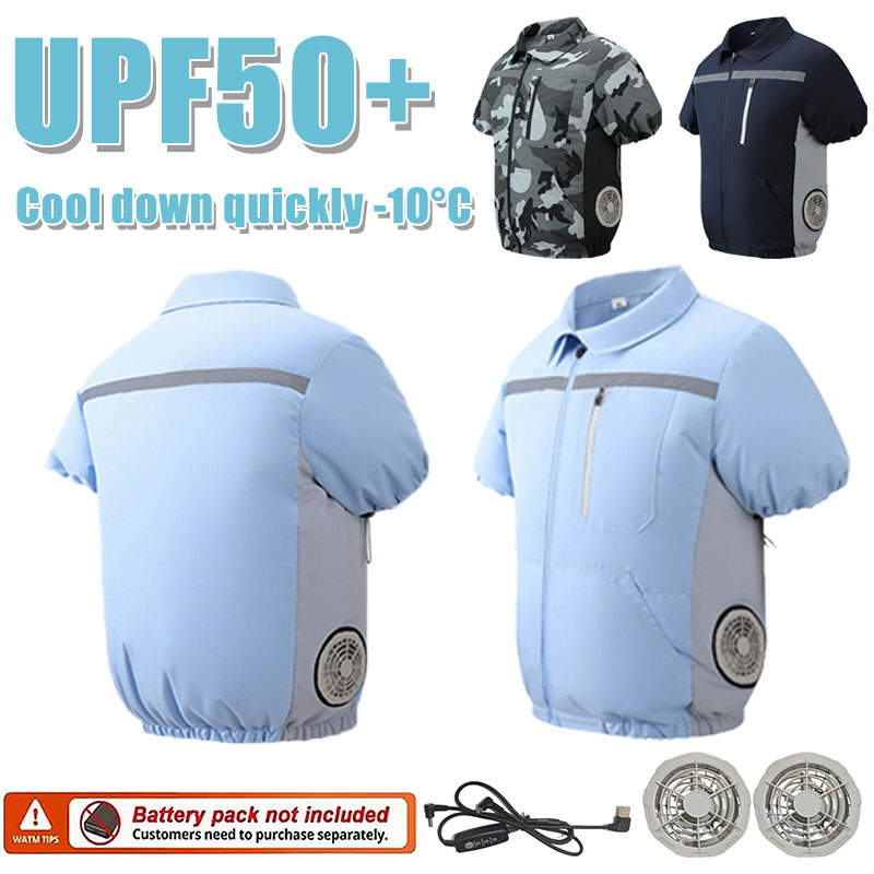 Down Jacket Packable - 夏用冷却半袖空調服 2 穴ファン付きメンズ抗熱 T シャツメンズ釣り現場ワークジャケット