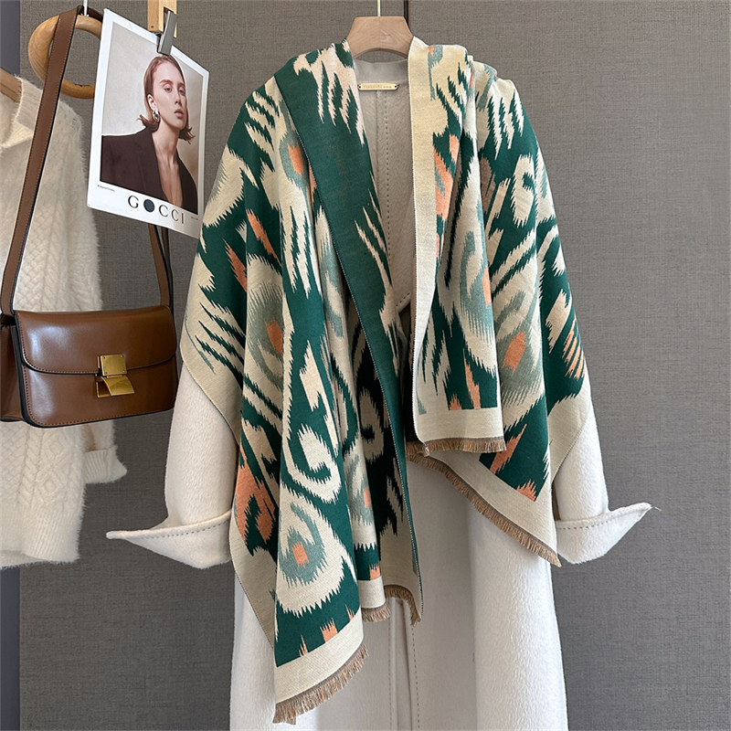 Cashmere Pashmina Wrap - 2025年ブランド 暖かいカシミヤポンチョショールスカーフ 高級プリント 厚手パシュミナ 冬用ブランケット ラップス