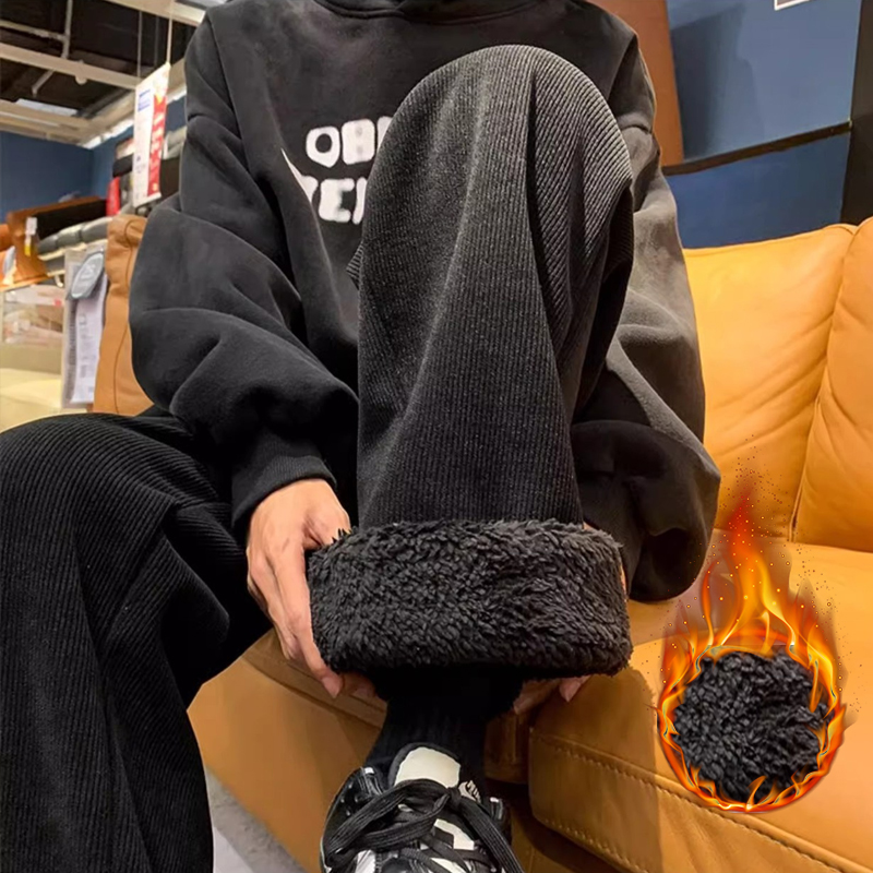 Corduroy Pant Warm - 厚手のラムフリースメンズパンツ 冬用 ルーズフィット 韓国風 ストリート系 バギー