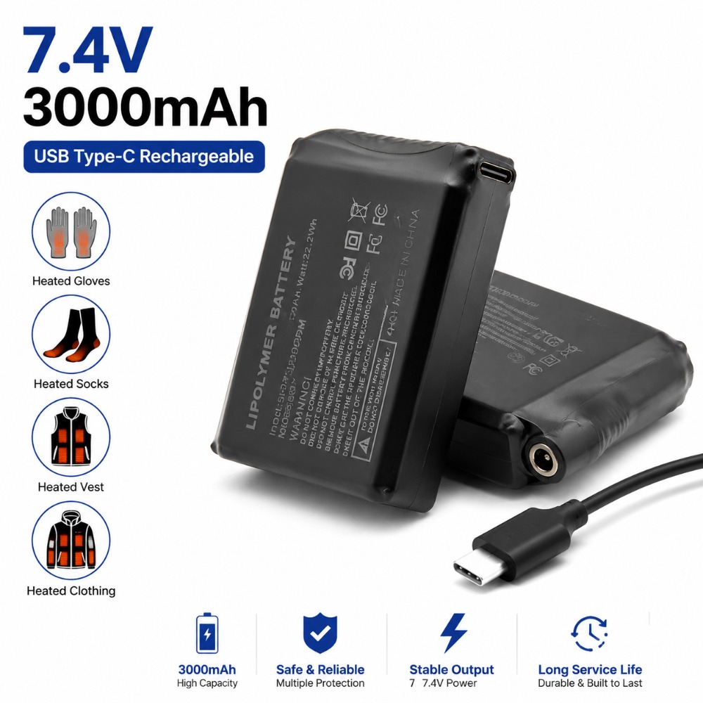 Heated Vest Battery - 7.4V 3000mah 加熱手袋バッテリーリチウム電池加熱ベスト靴下靴冬用不凍液加熱バッテリー 755060-2S