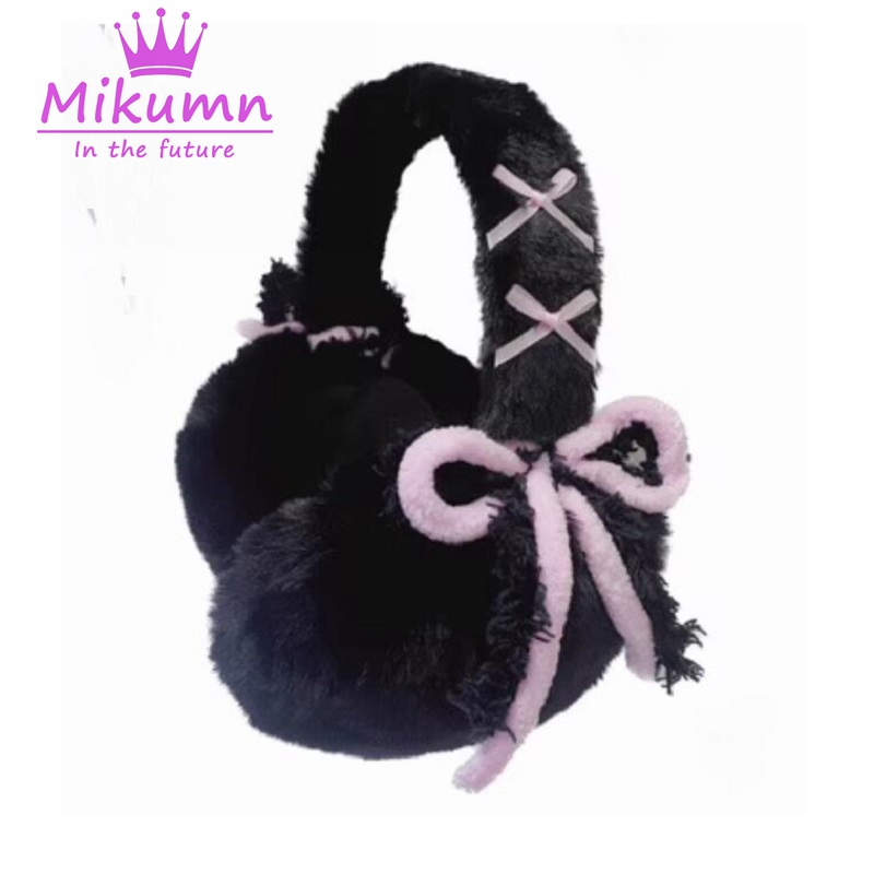 Earmuffs Foldable - Mikumn 原宿 Y2k かわいい甘い弓ぬいぐるみイヤーウォーマー女性女の子冬暖かいイヤーマフ折りたたみ屋外防寒耳カバー