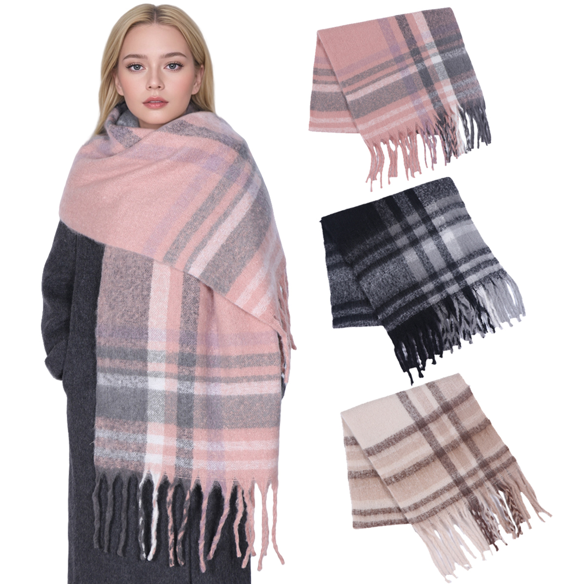Wool Scarf Men - 冬厚いストライプカシミヤスカーフ女性男性ファッションパシュミナ大タッセルショールラップソフト Bufanda 暖かいマフラースカーフ