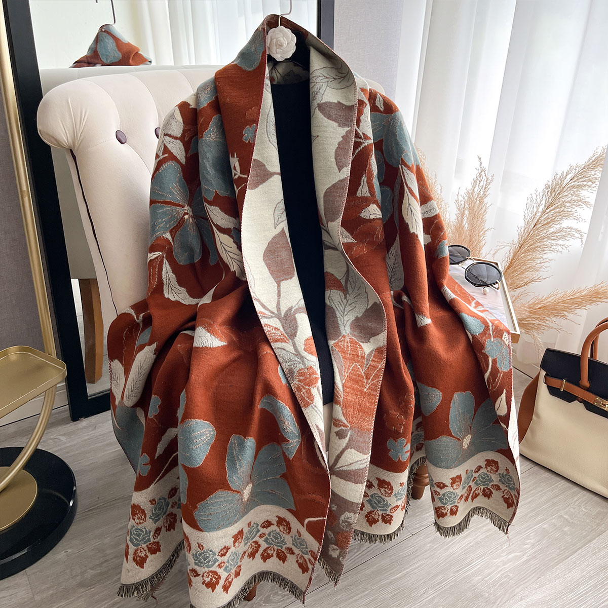 Cashmere Pashmina Wrap - 女性厚みの高級冬ペイズリー両面カシミヤジャカードスカーフ高品質ラップショールレディースウールパシュミナスカーフ 2025