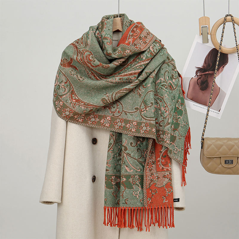Cashmere Pashmina Wrap - 女性のためのエスニックスタイルのペイズリージャカードスカーフ、厚いカシミヤショール、クラシックタッセルシャワ、暖かいネックラップ、フローラルパシュミナ、冬のファッション、2024