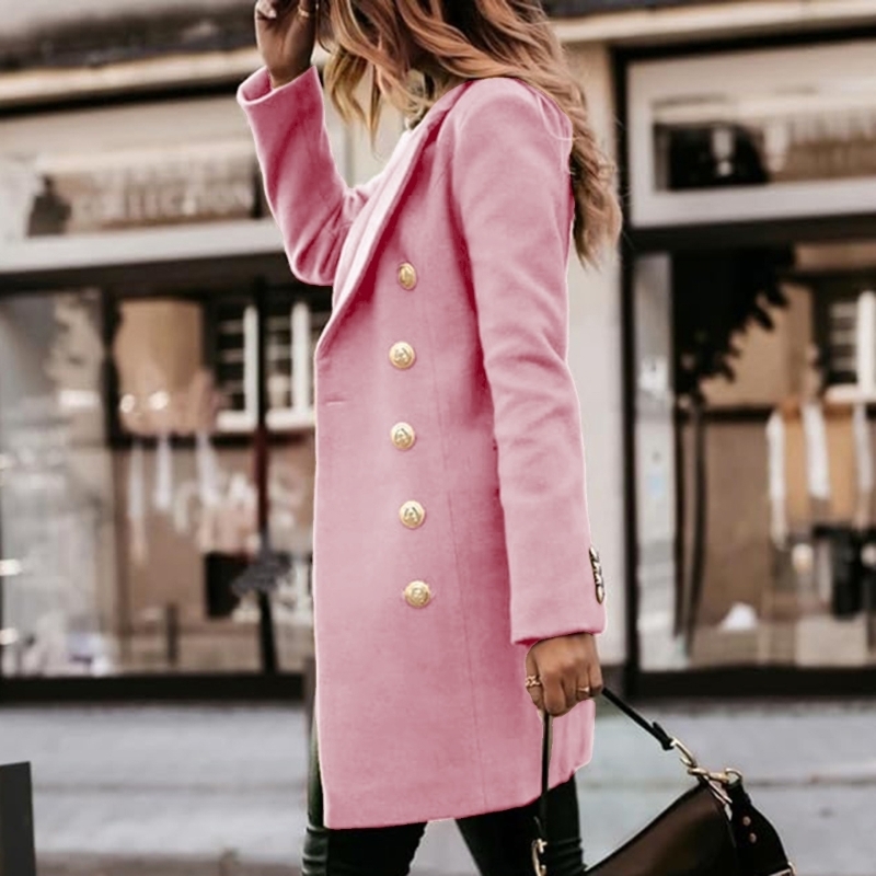 Wool Coat Peacoat - Y5GC レディース秋冬ウールコートダブルブレストミディピーコートトレンチコート