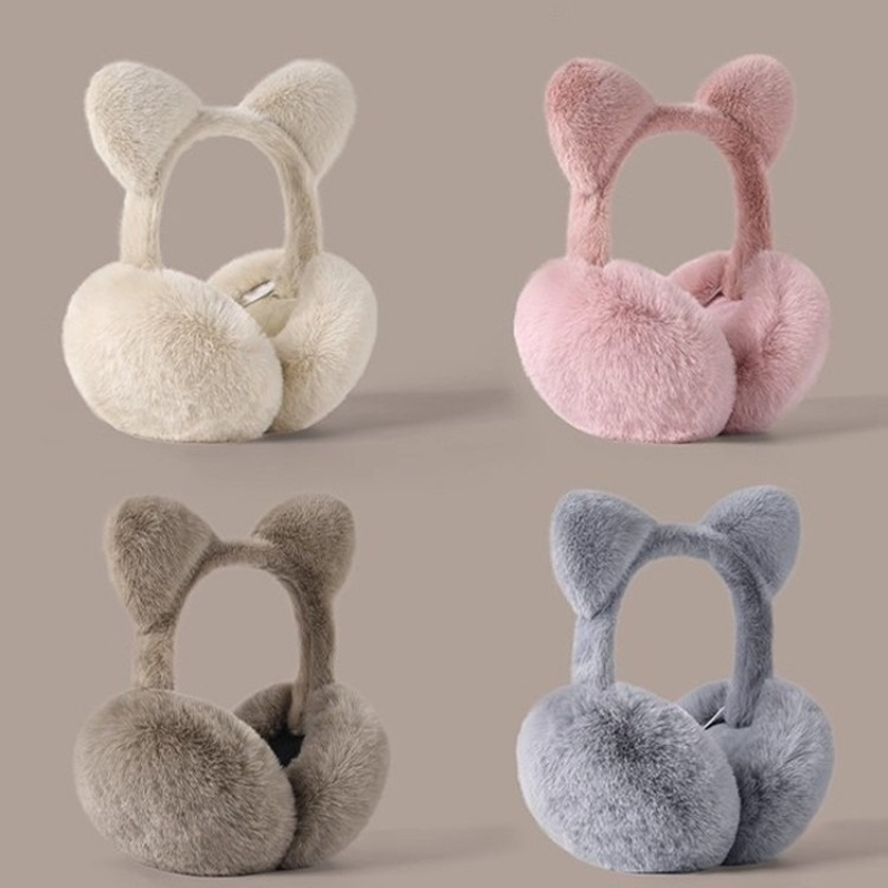 Earmuffs Foldable - 猫耳折りたたみ式イヤーマフぬいぐるみ暖かい耳カバーポータブルイヤープロテクター冬用ライディング防風イヤーマフ女性用