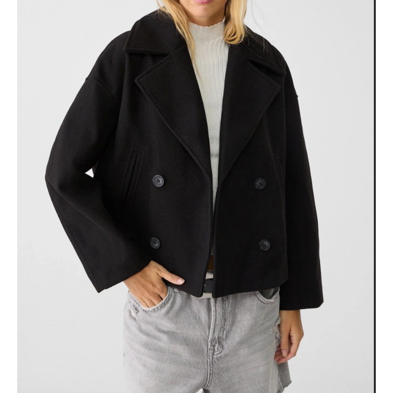 Wool Coat Peacoat - レディース オーバーサイズ ダブルブレスト ウール混紡 ピーコート ブラウン