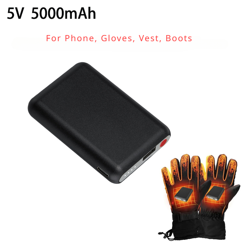 Heated Vest Battery - 5V 5000mAh 加熱手袋バッテリー電源銀行モバイル電源充電式加熱ベスト、加熱靴下、冬の屋外バッテリー