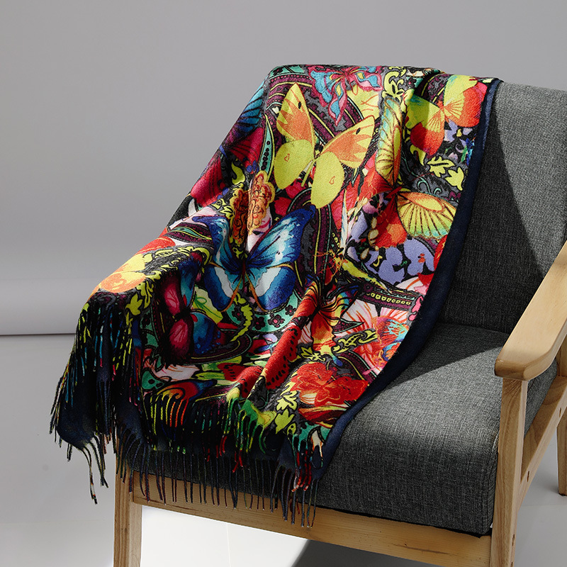 Cashmere Pashmina Wrap - 高級ブランド油絵カシミヤスカーフ女性のための暖かい冬パシュミナプリントショールスカーフファムブランケットスカーフラップ