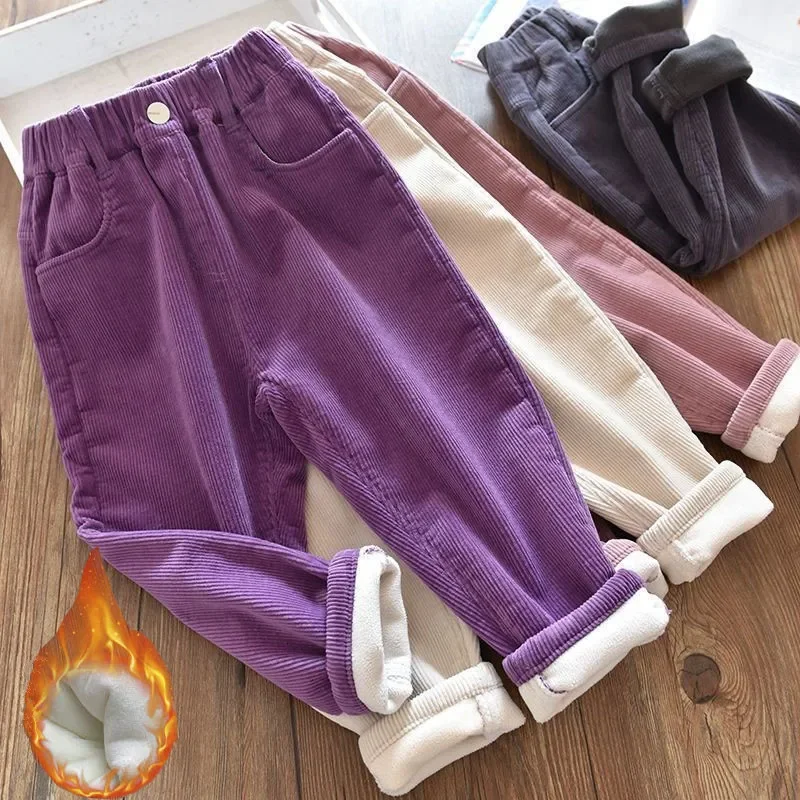 Corduroy Pant Warm - 女の子用コーデュロイパンツ 冬用暖かいフリース裏地付き厚手パンツ 新デザイン おしゃれな防寒服 2～9歳向け