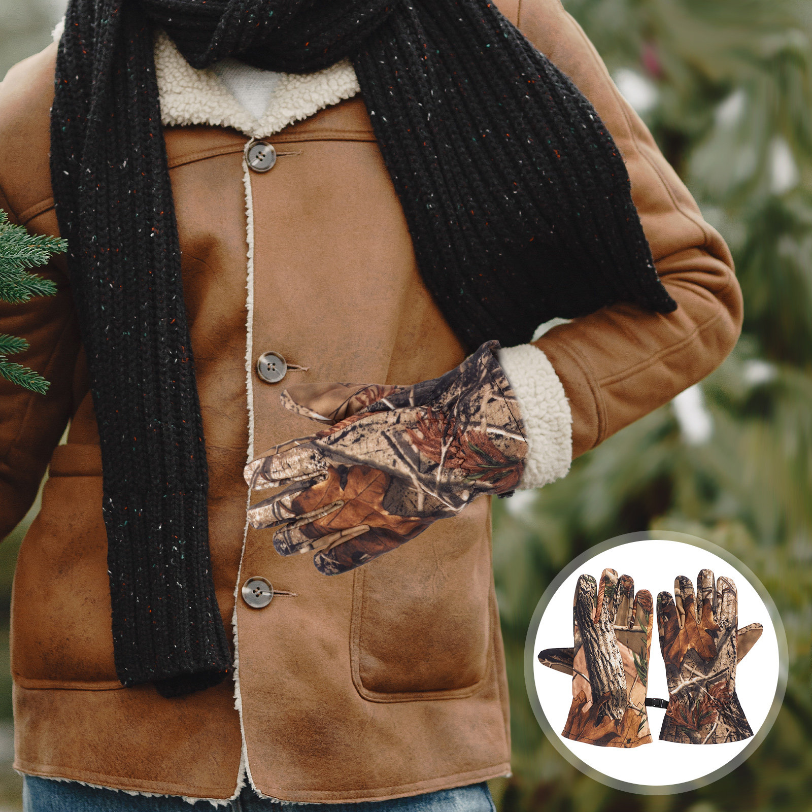 Snow Glove Insulated - 迷彩柄冬用防水ハンティンググローブ メンズ 保温フリース裏地 アウトドアスポーツ スキー サイクリング