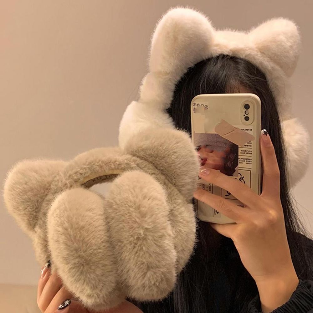 Earmuffs Foldable - かわいい猫のイヤーマフ、冬用暖かい防風イヤーカバー、女性と女の子のための折りたたみ式耳保護