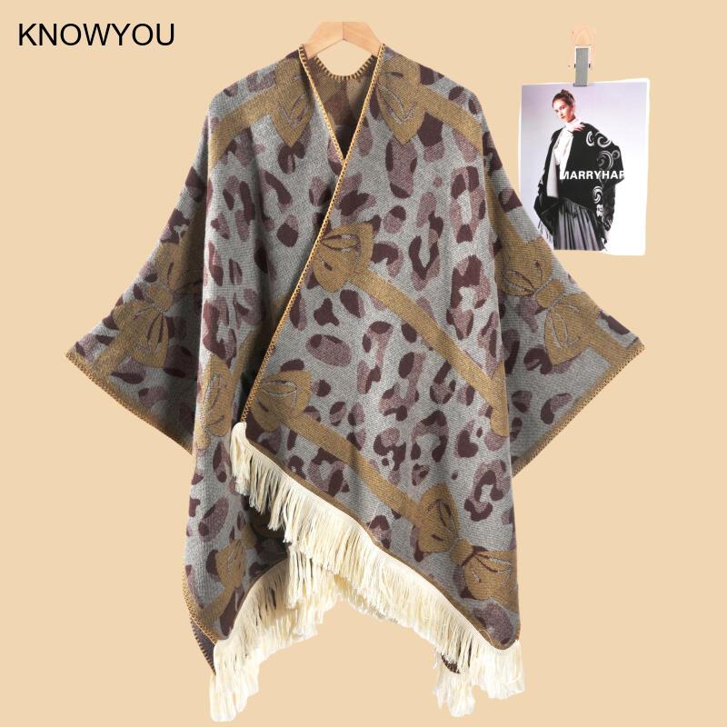 Cashmere Pashmina Wrap - 2025年秋新作 スカーフ 暖かいショール＆ラップ レオパード柄リボンプリント パシュミナ レディース