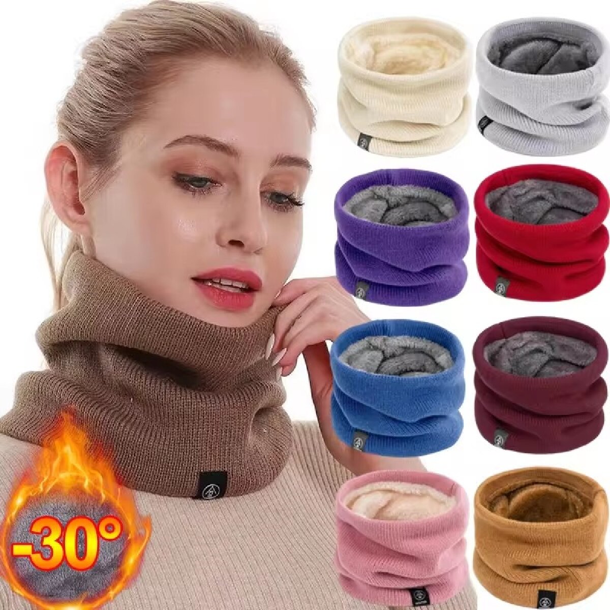 Winter Headband Fleece - 固体冬豪華なマフラーウールニット女性用フリースリングバンダナスカーフネックウォーマーバフ厚いカシミヤヘッドバンドスキーマスク