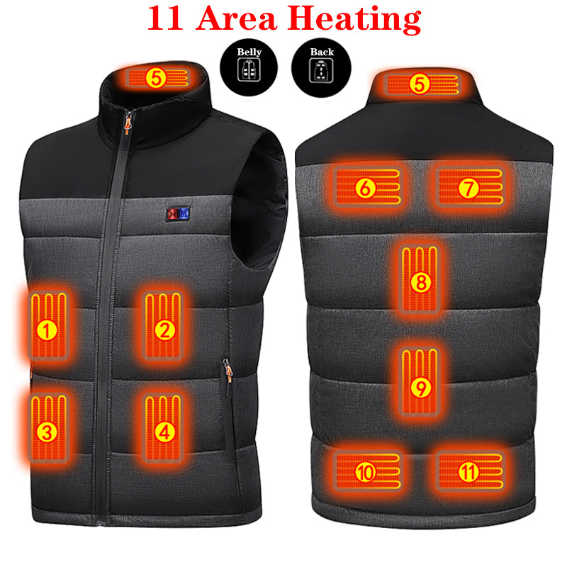 Heated Vest Battery - 2025年新型加熱ベスト 男女兼用、11ゾーン電熱ジャケット（バッテリーパック付き）、USB充電式サーマルベスト