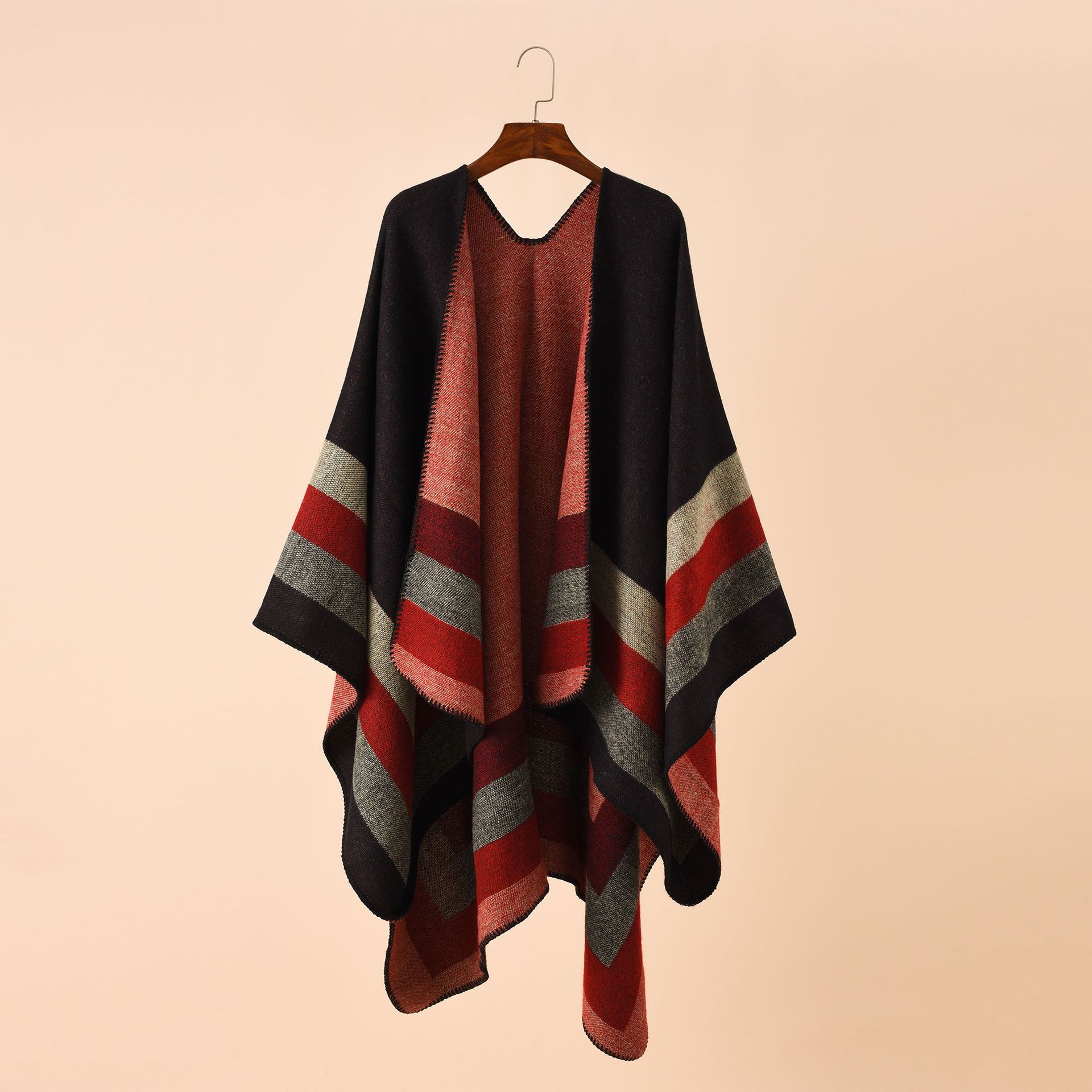 女性のための暖かい市松模様のポンチョ、特大のショールとラップ - Shawl Wrap Winter のレビューと価格