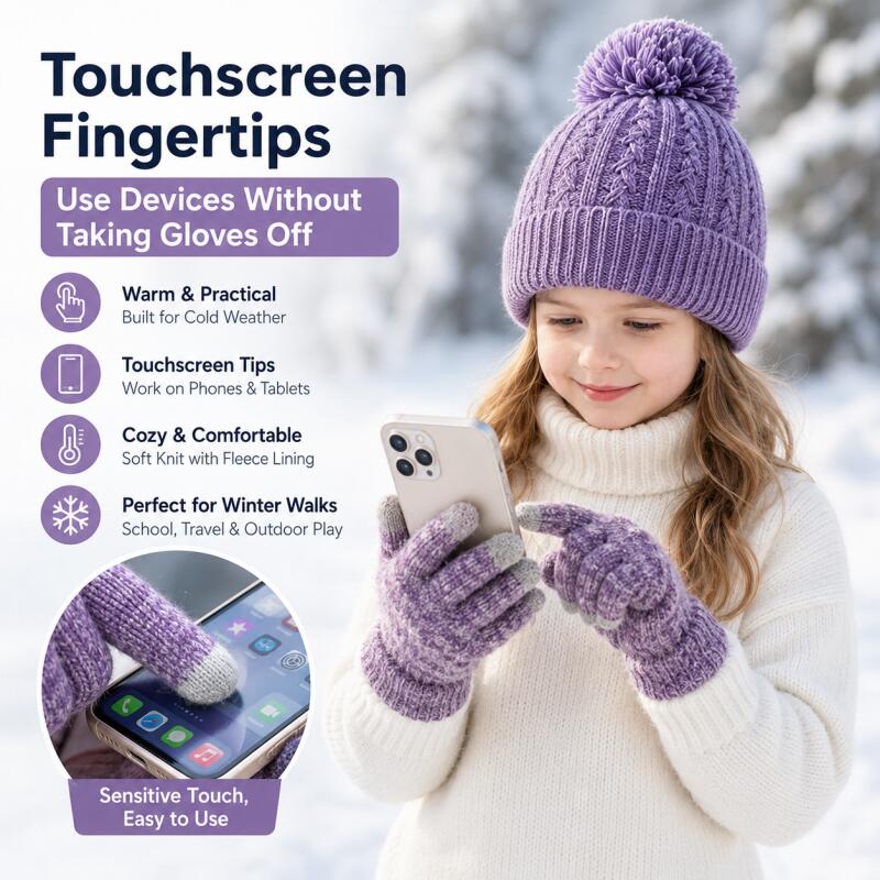 子供用冬ニット帽子タッチスクリーン手袋セットフリースライン暖 - Touch Screen Gloves のレビューと価格