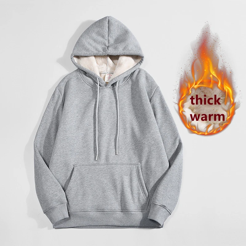 高品質グレー厚手フリース裏地付きパーカーメンズ冬用パーカーカ - Sherpa Hoodie Fleece のレビューと価格
