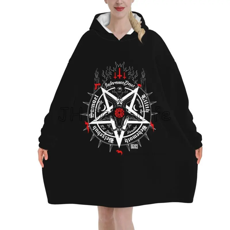 ブラックサタンスカルデッドヘッド神秘的なハロウィン悪魔特大ブ - Sherpa Hoodie Fleece のレビューと価格