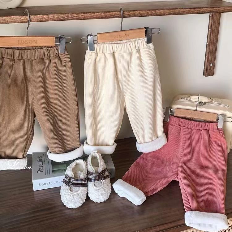 秋冬子供服フリース裏地付き無地コーデュロイパンツ暖かい1-6 - Corduroy Pant Warm のレビューと価格