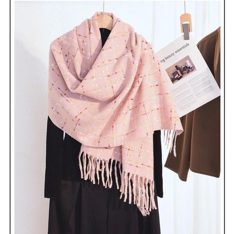 新しい暖かい冬のタッセルスカーフヒジャブ女性ドットチェック柄 - Cashmere Pashmina Wrap のレビューと価格