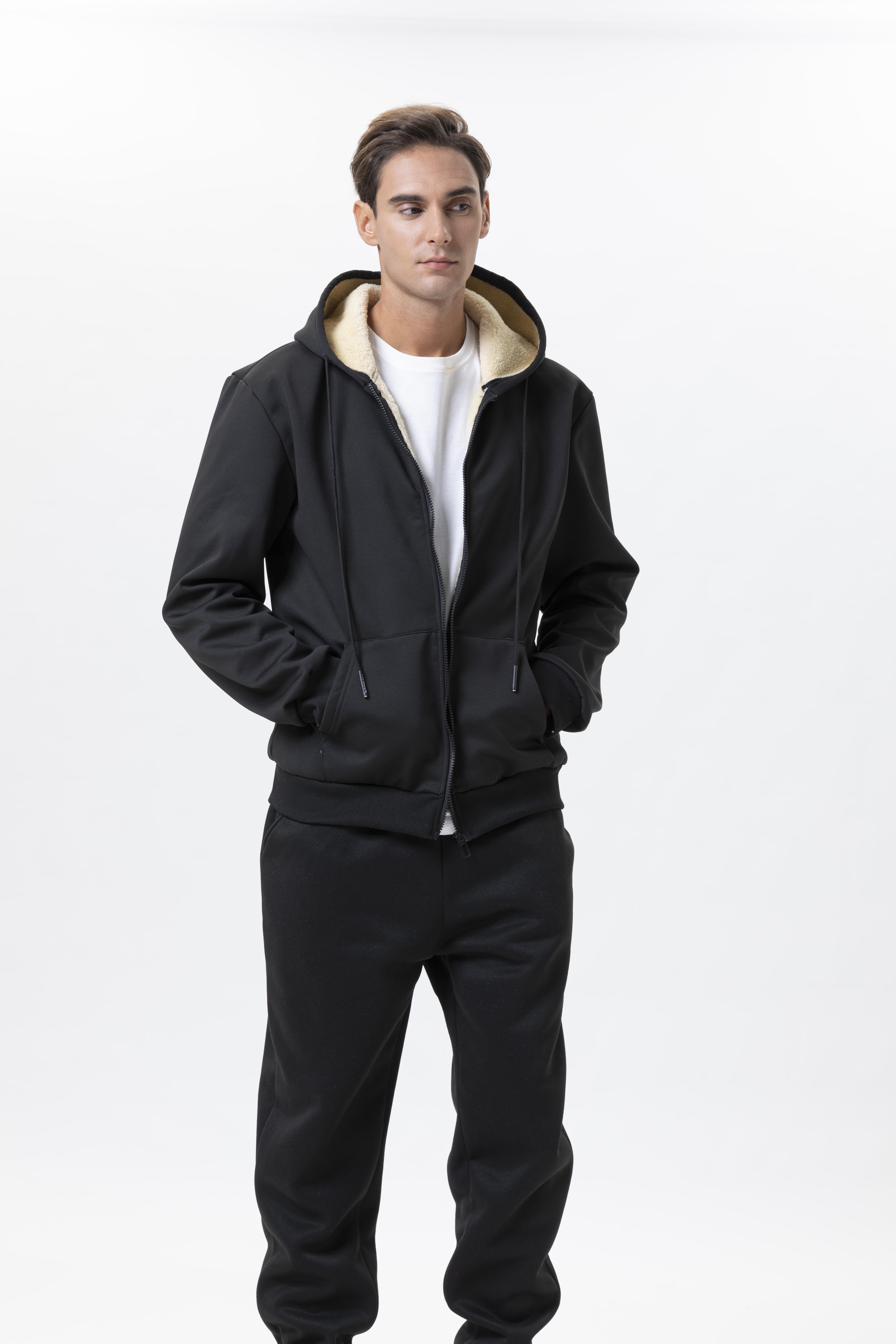 メンズ冬用2ピースセット 厚手フリース 暖かいサーマルカジュ - Sherpa Hoodie Fleece のレビューと価格