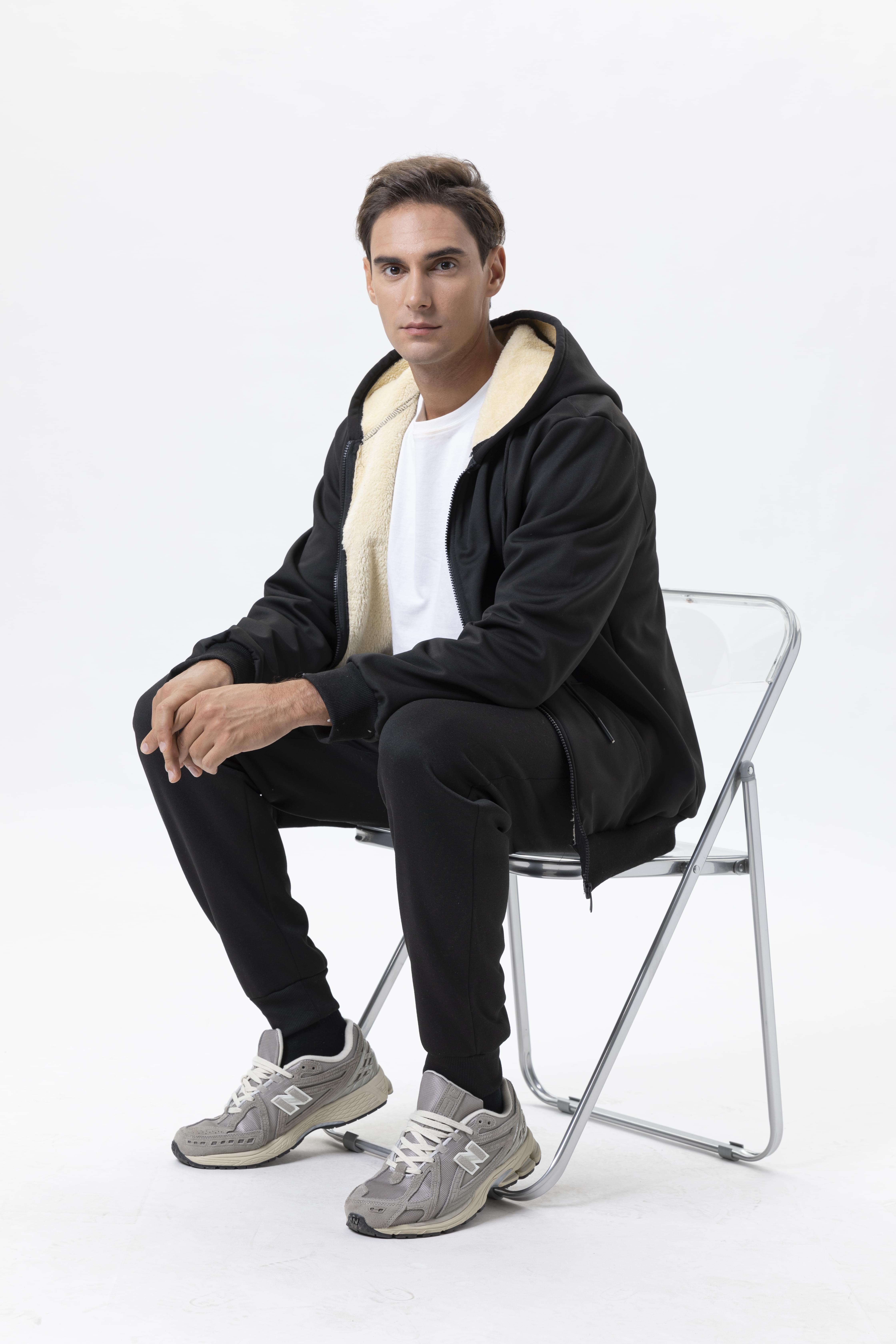 メンズ冬用2ピースセット 厚手フリース 暖かいサーマルカジュ - Sherpa Hoodie Fleece のレビューと価格