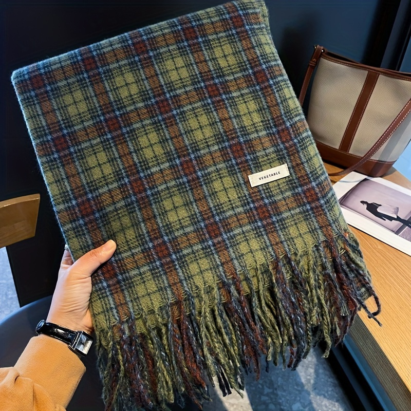 ヴィンテージグリーンチェック柄タッセルスカーフ女性模造カシミ - Cashmere Pashmina Wrap のレビューと価格